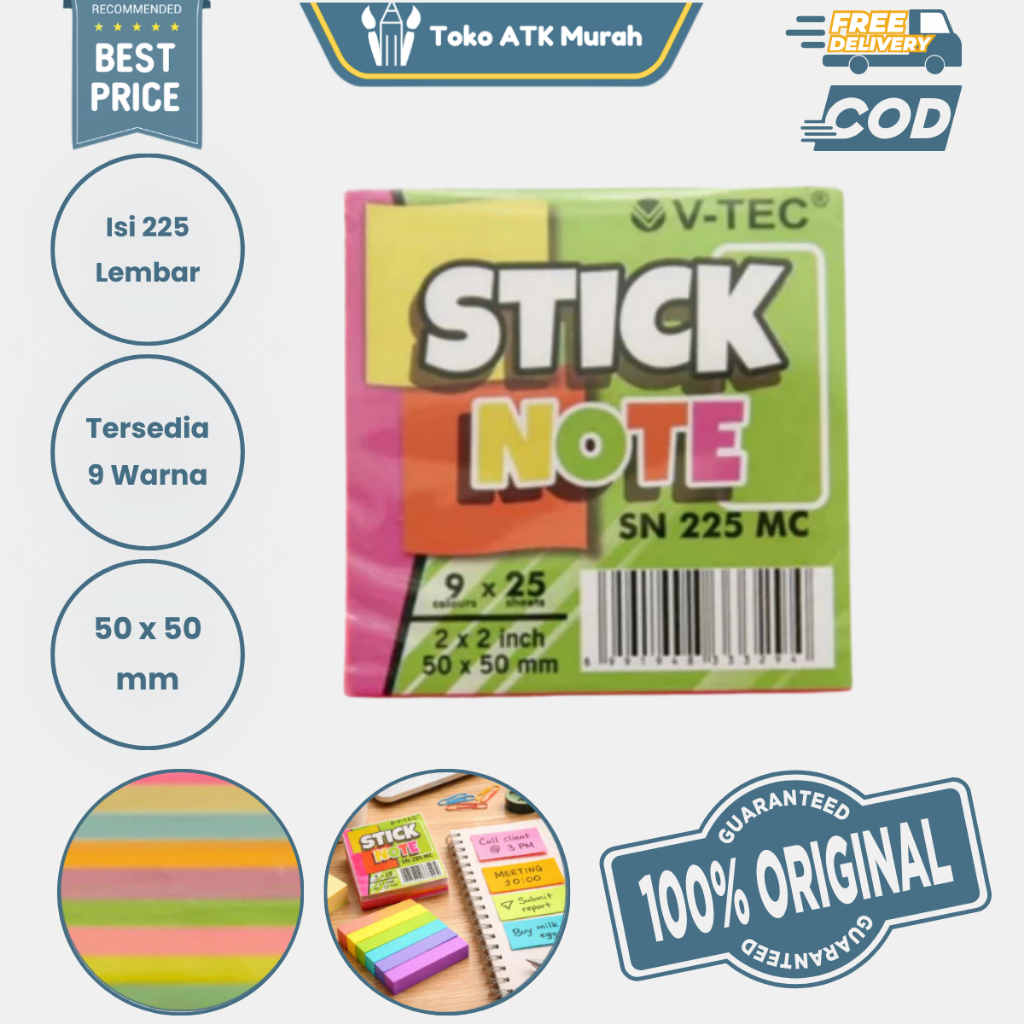 Jual Sticky Note - Stick Note V-Tec SN-225 MC 50 x 50 mm | Shopee Indonesia