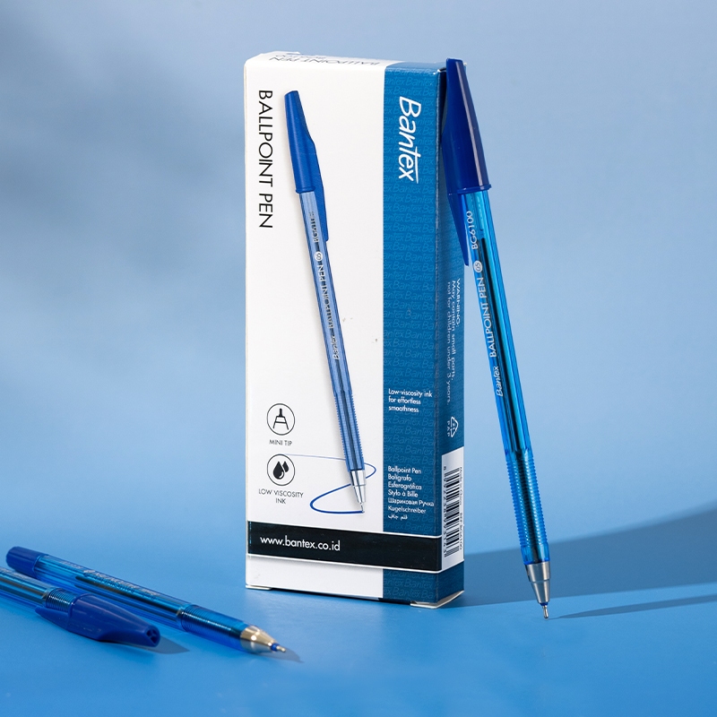 [12PCS] Ballpoint Pen 0.5 mm / Bulpoin Pena Desain Klasik Tinta Viskositas Rendah BANTEX BG6100 (6)
