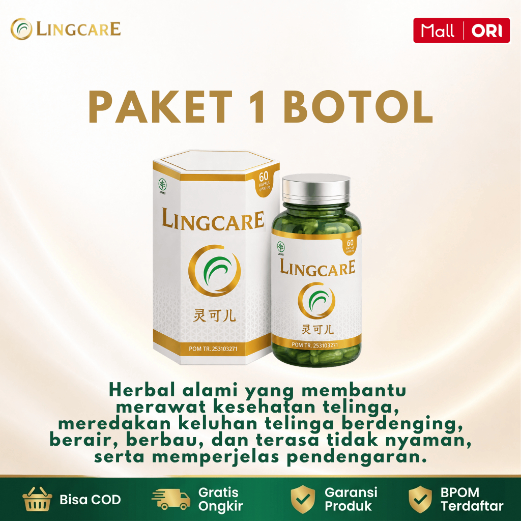 LINGCARE - Obat Herbal Cina Telinga Berdenging - Paket 1 Botol Isi 60 Kapsul