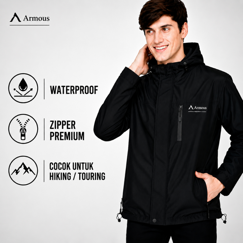 Armous Jaket Parasut Pria Windbreakers Outdoor Waterproof Bahan Taslan Premium