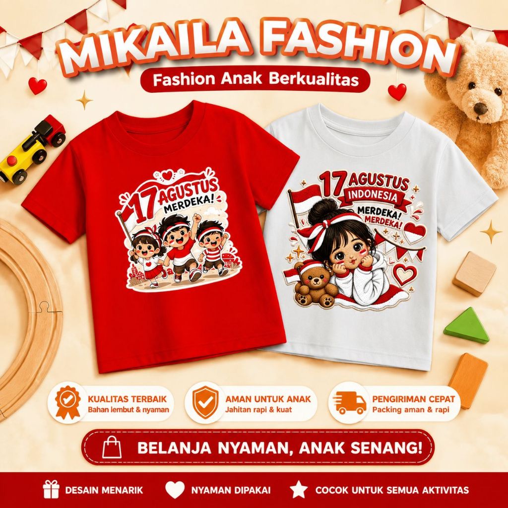 Kaos Merah Putih 17 Agustus 2025 Dirgahayu Indonesia Ke 81  usia 2-16th Cowo Cewe Kaos Kemerdekaan