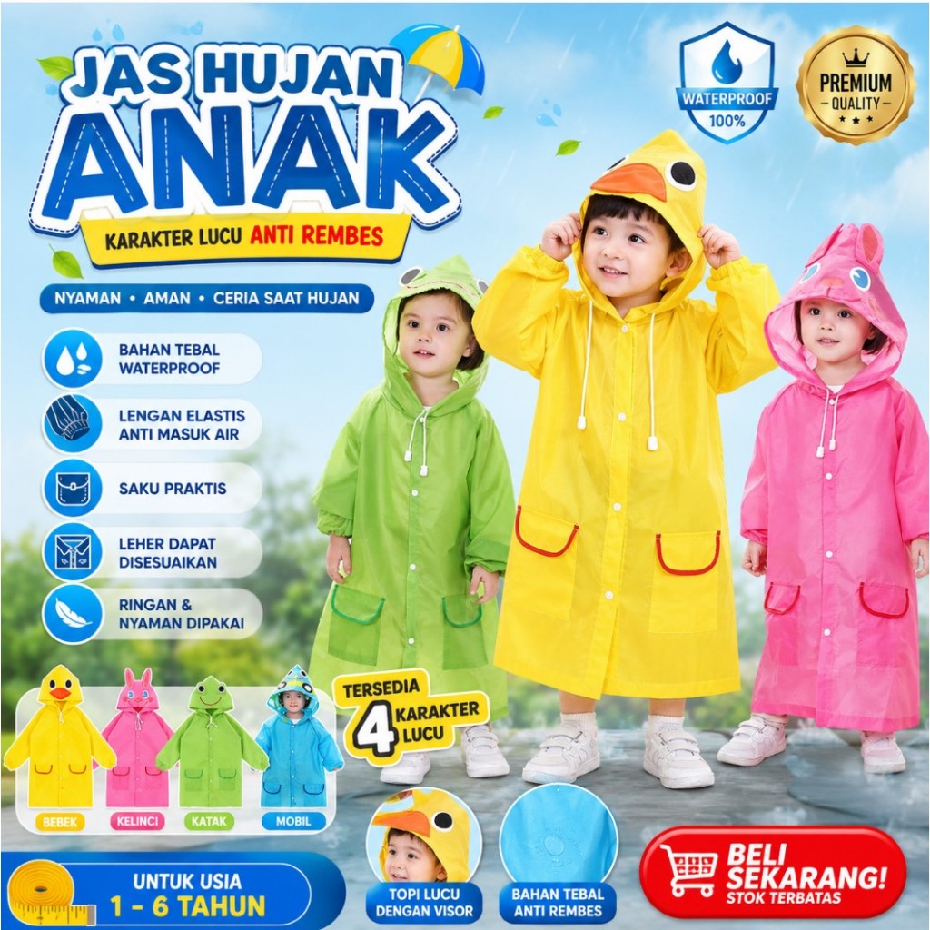 Jas Hujan Anak Karakter untuk TK dan SD foto 1