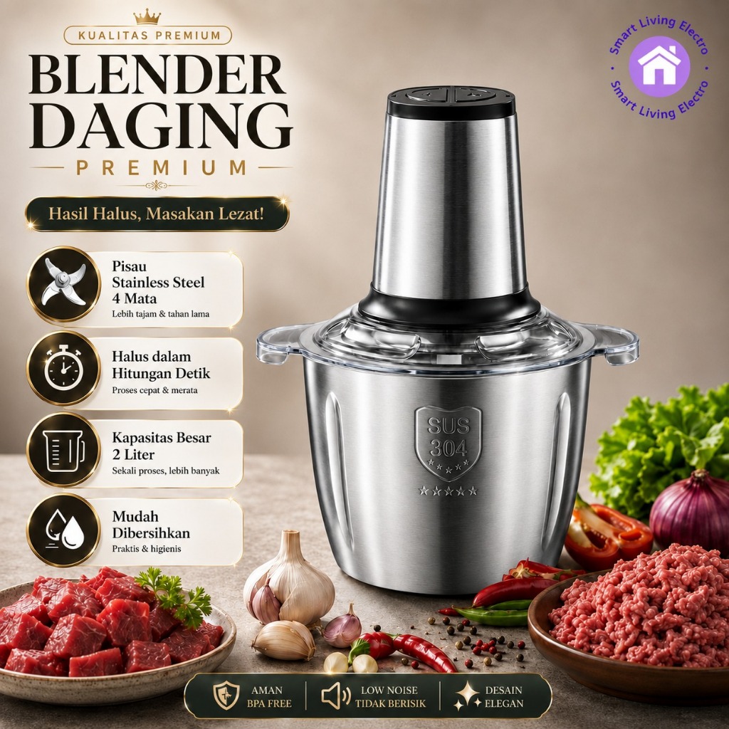 Chopper Daging Elektrik Stainless Steel Food Chopper Penggiling Daging Blender Serbaguna