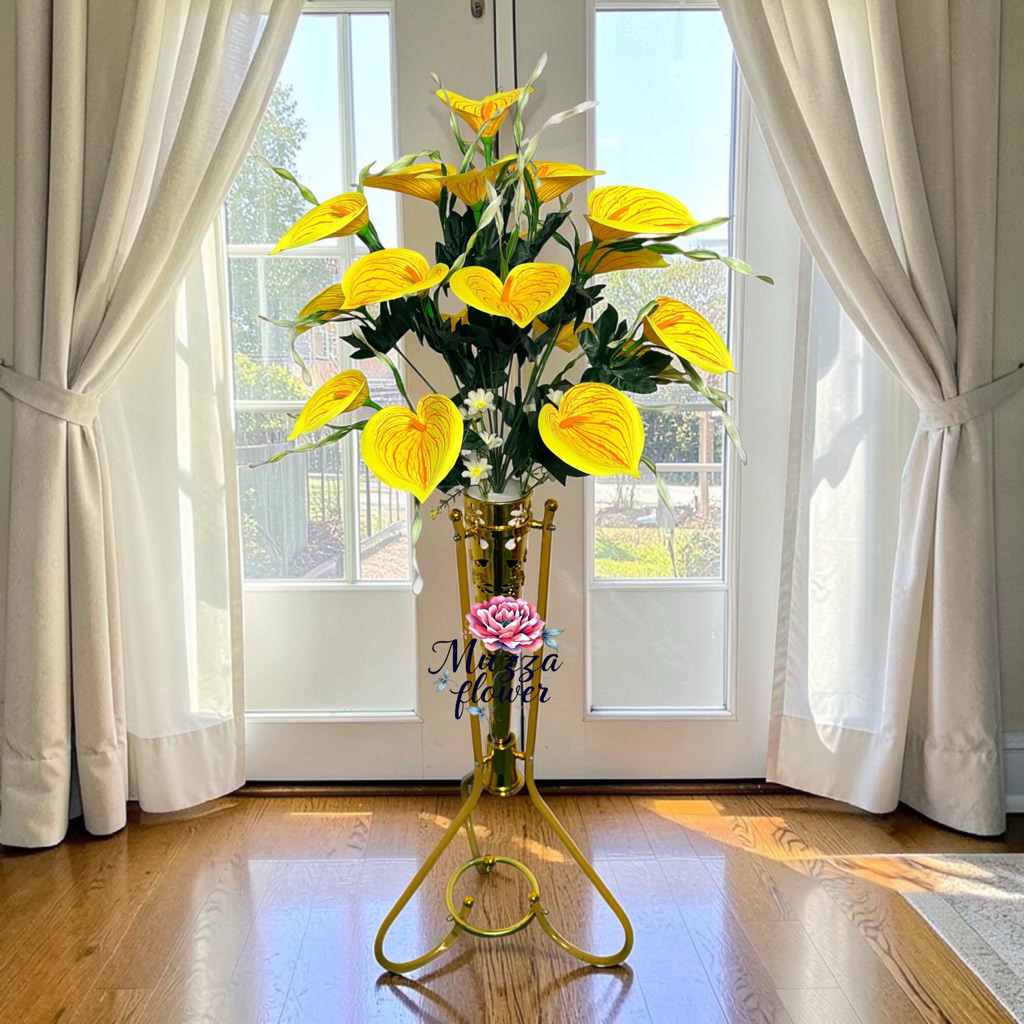 Bunga Hias Anthurium LILY Cantik Satu Set Lengkap Dengan Vas/Pot Standing Besi Corong Plastik Hiasan Sudut Ruangan