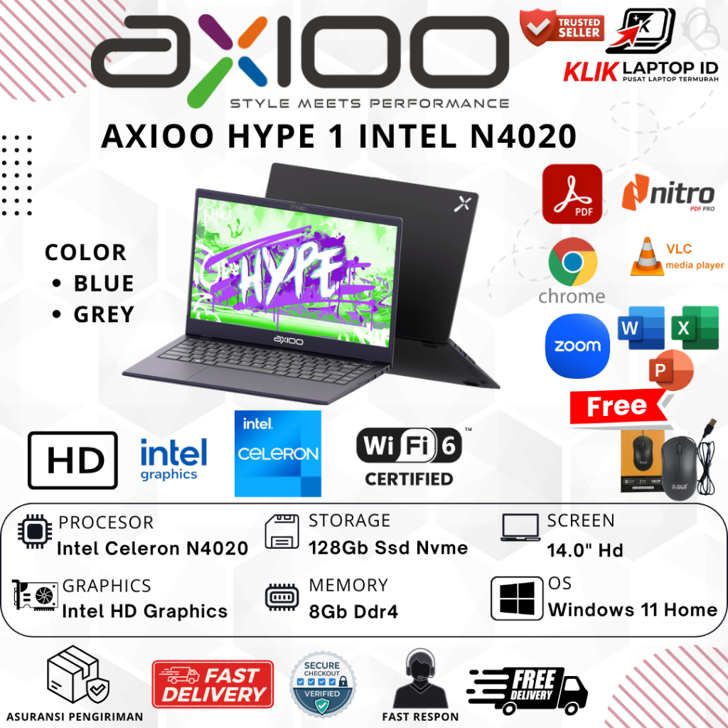 Termurah Laptop Sekolah AXIOO MYBOOK HYPE 1 Intel N4020 8GB 384GB SSD Win11 Home Original