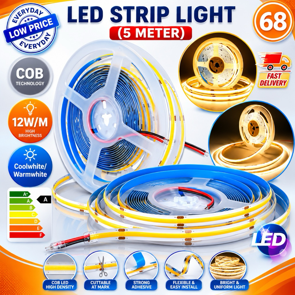Jual [COD] Lampu Strip LED COB 12V DC 5 Meter 320 LED 8mm / Lampu Strip ...