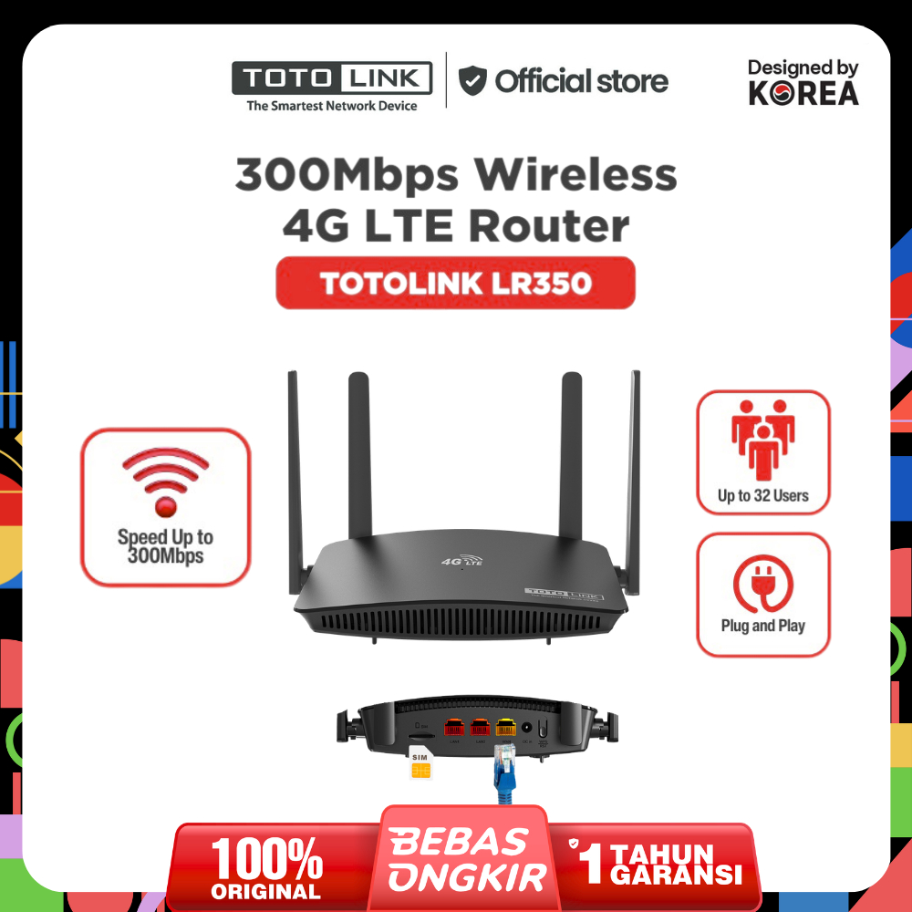 TOTOLINK LR350 – 4G LTE Wireless Router 300Mbps Modem Wifi Router Support All Operator Sim Card