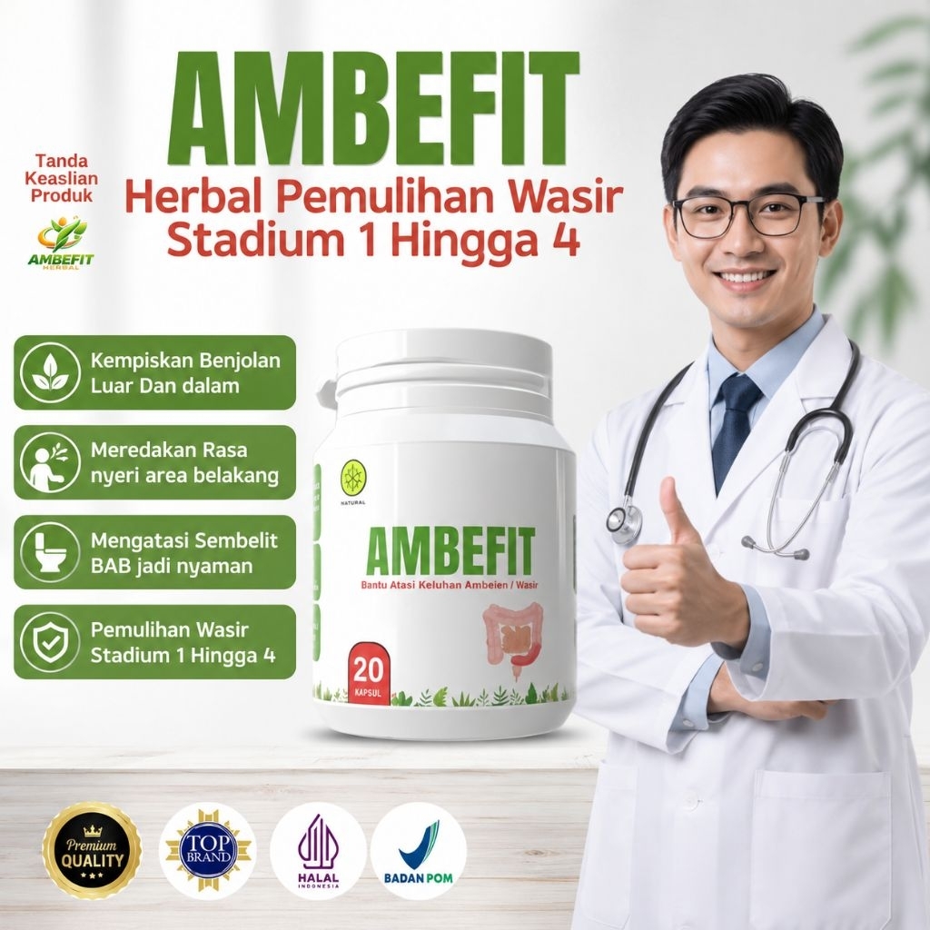 Ambefit Obat Wasir Herbal Alami Atasi ambeien Berdarah Benjolan BAB Nyeri Halal Bpom