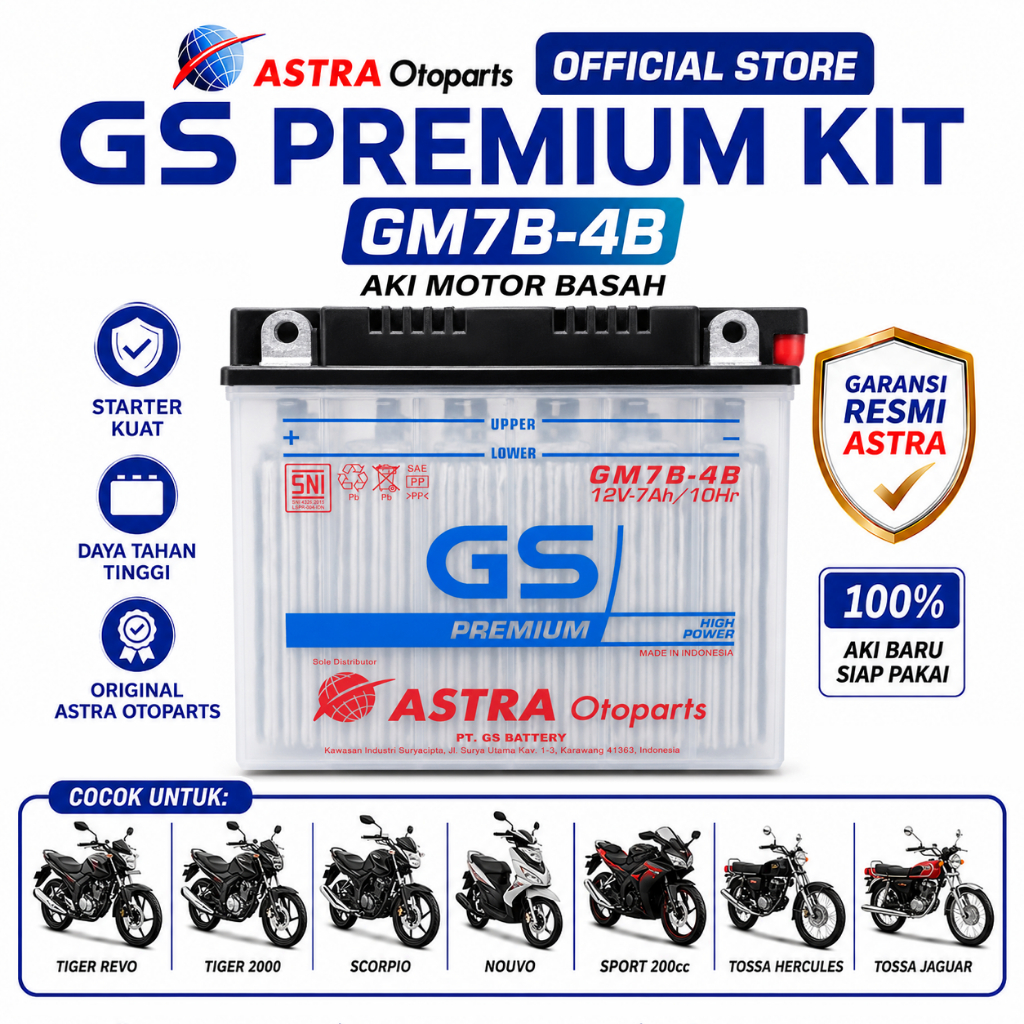 AKI TIGER 2000, NOUVO, SCORPIO, TIGER REVO GS GM7B-4B AKI BASAH ORIGINAL ASTRA