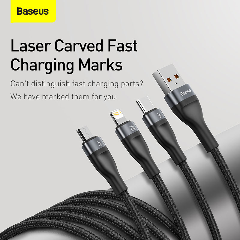 Jual Baseus - Kabel data - Flash II 3in1 cable USB to Micro + Lightning ...