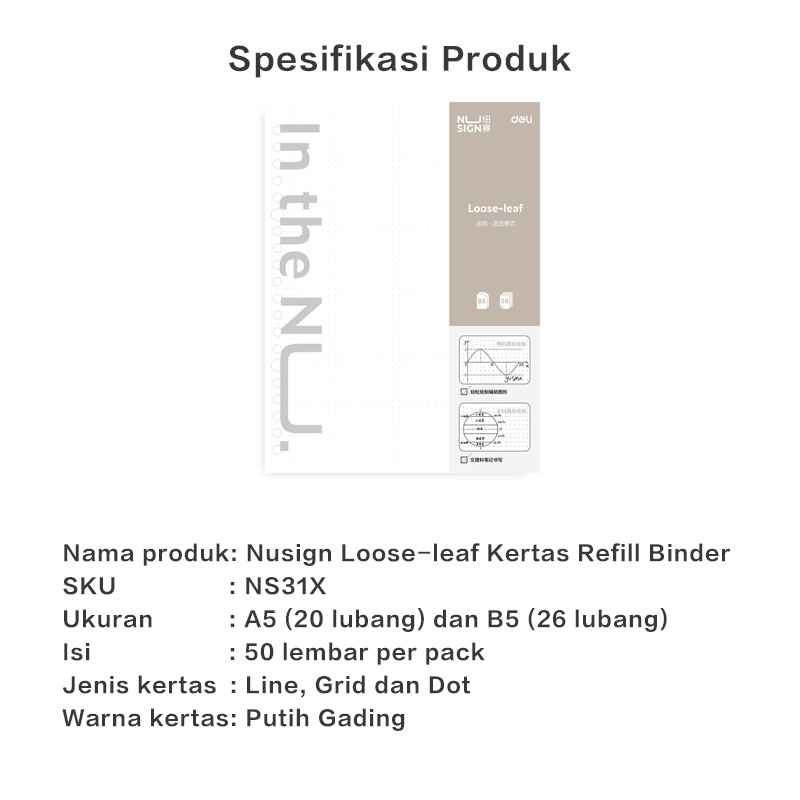 Jual Nusign Loose-leaf Notebook Refill / Isi Binder A5 B5 Garis Grid ...