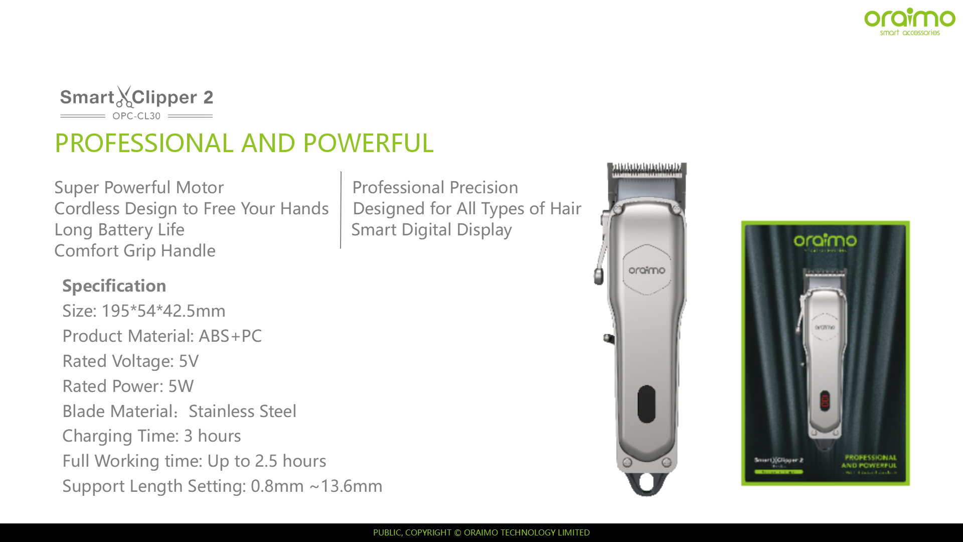 Oraimo SmartClipper2 Super Powerful Professional Cordless Hair Clipper  OPC-CL30