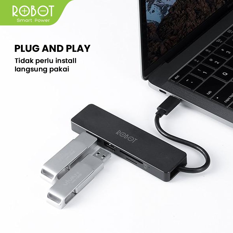 Jual ROBOT Adapter USB HUB 5-in-1 USB C Type C Adapter Multifungsi ...