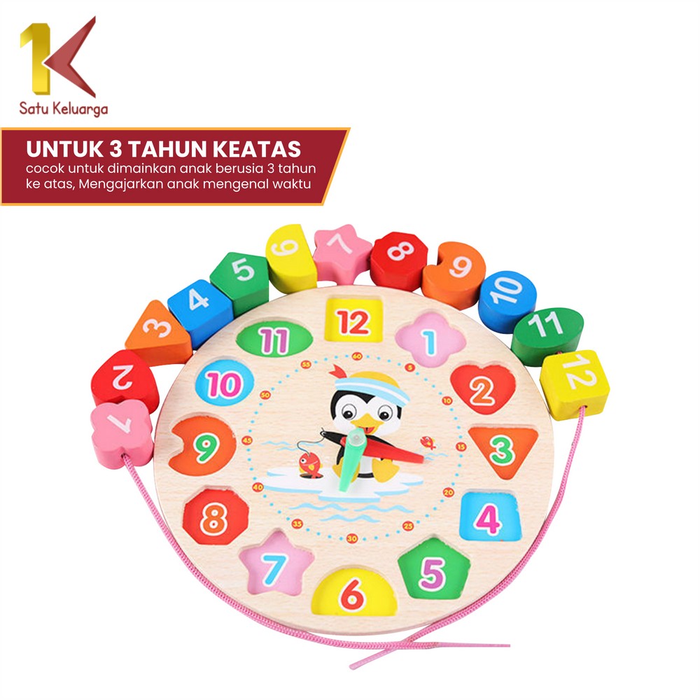 Jual Satu Keluarga Mainan Edukasi Anak Puzzle Jam Kayu Motif Penguin ...