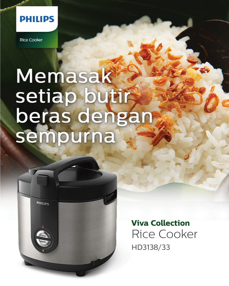 Jual PHILIPS 2L Rice Cooker HD3138/33 - 400Watt Penanak Nasi Analog ...
