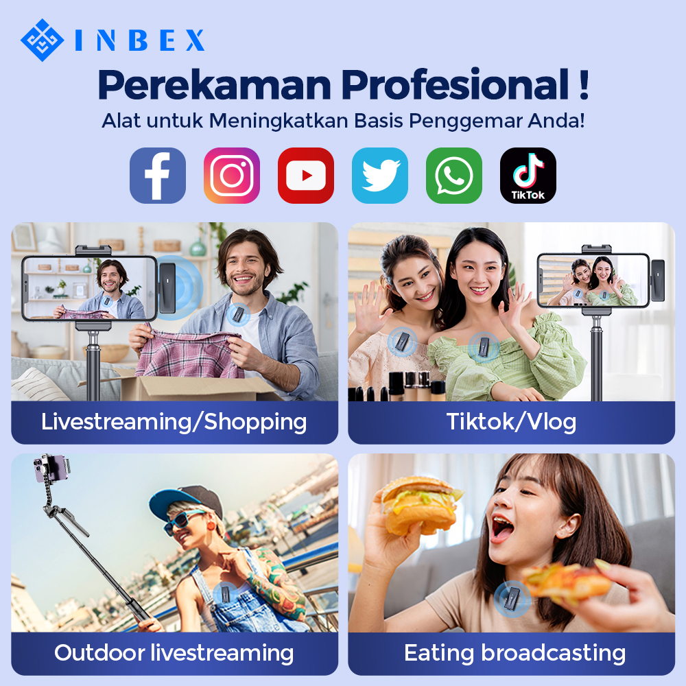 Jual INBEX IM4 Microphone Wireless Live stream/Video Mic Clip Dual ...