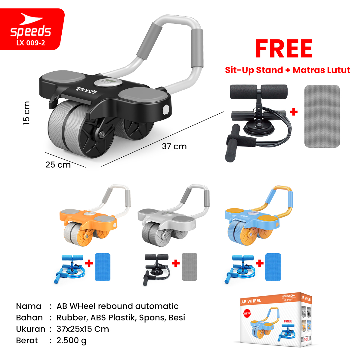 Jual SPEEDS AB Wheels Plank Trainer Ab Roller 2 Roda Automatic Rebound ...