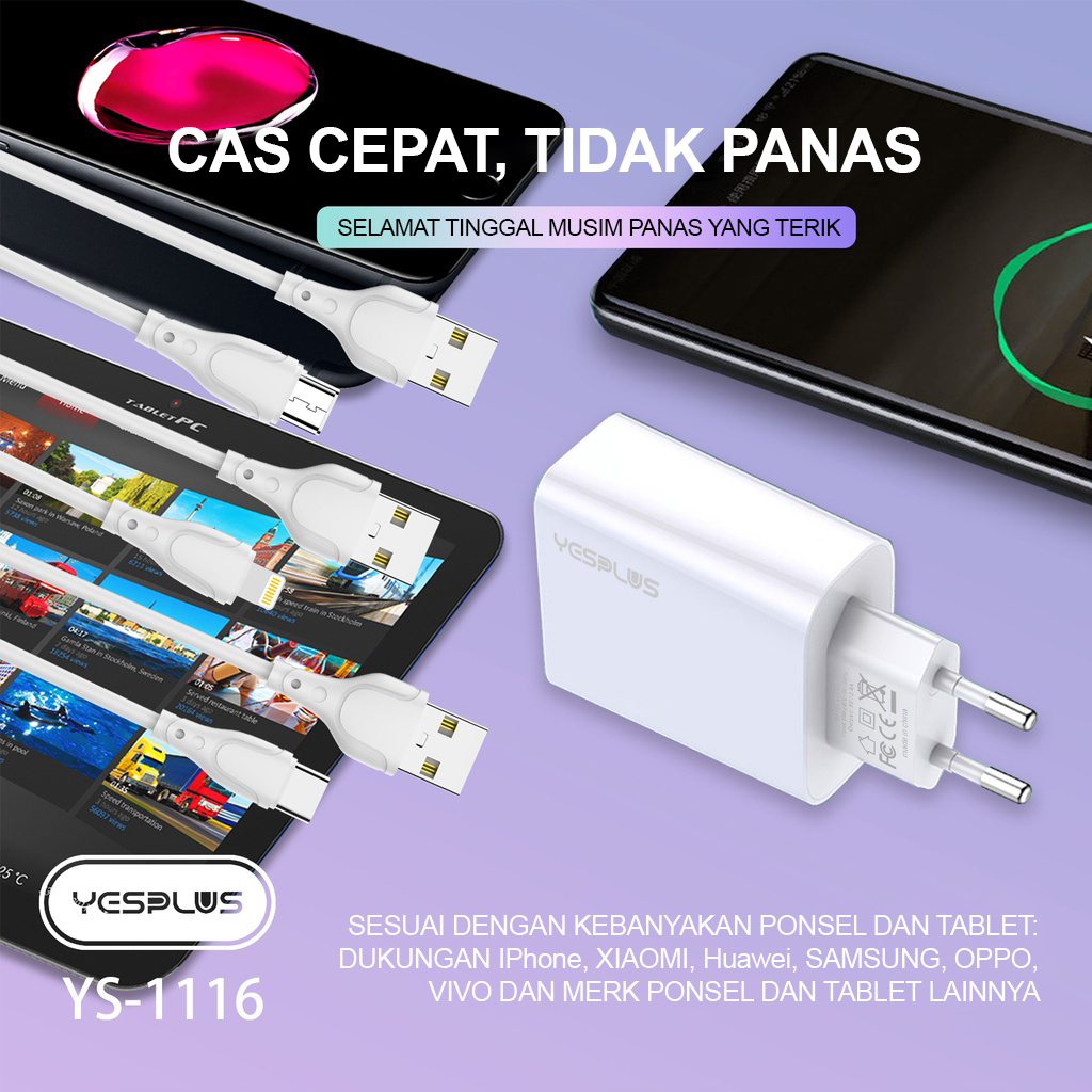 Jual Charger YESPLUS YS-1116 Charger Fast Charging 2.4A Smart Charger ...