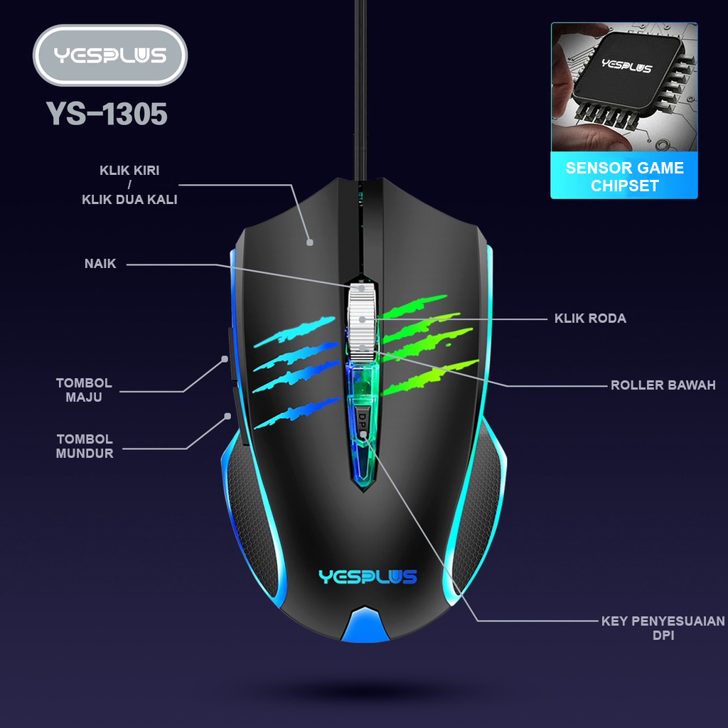 Jual Mouse Gaming YESPLUS YS-1305 Rechargeable Wireless Mouse dengan ...