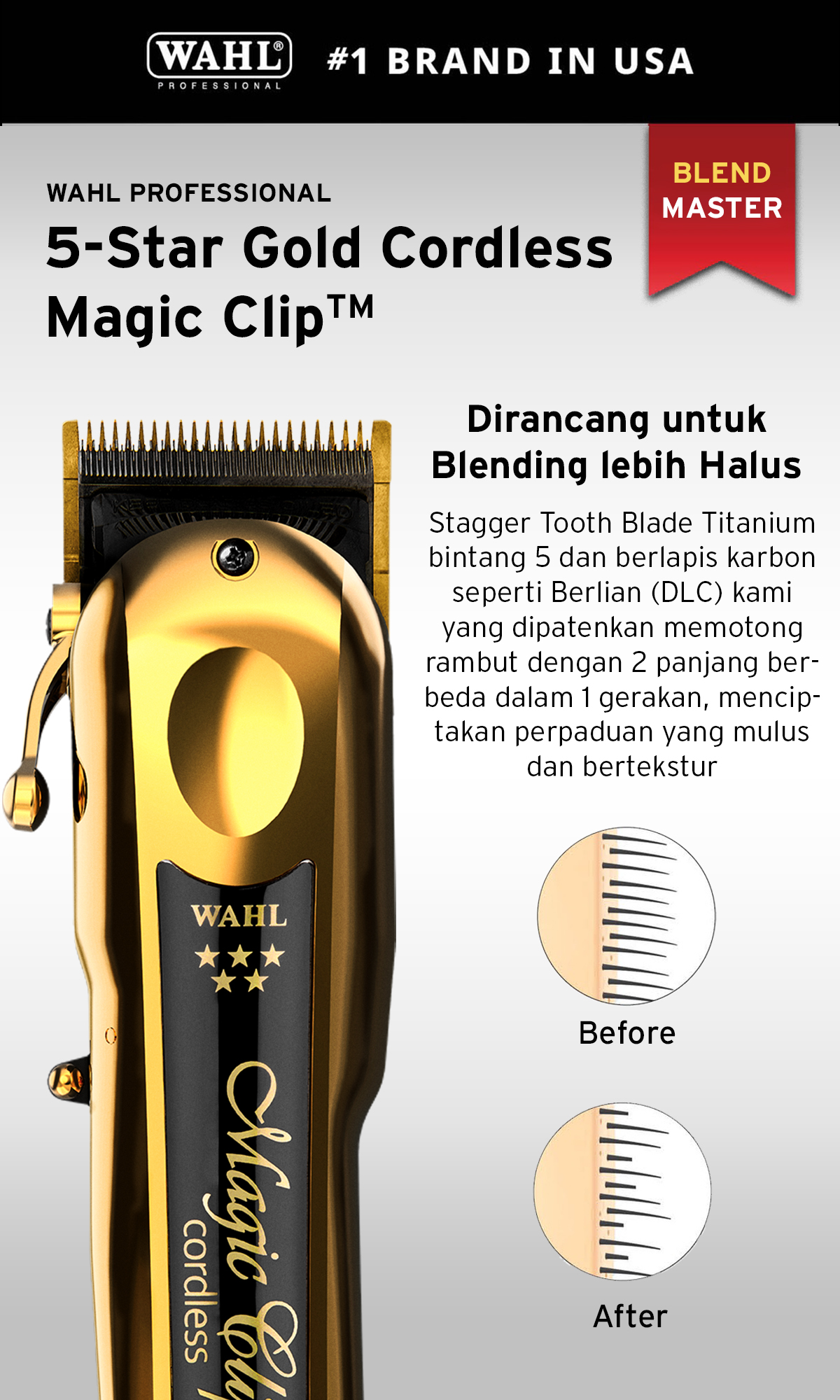 wahl コードレスバリカンファイブスターマジッククリップ GOLD/BLACK