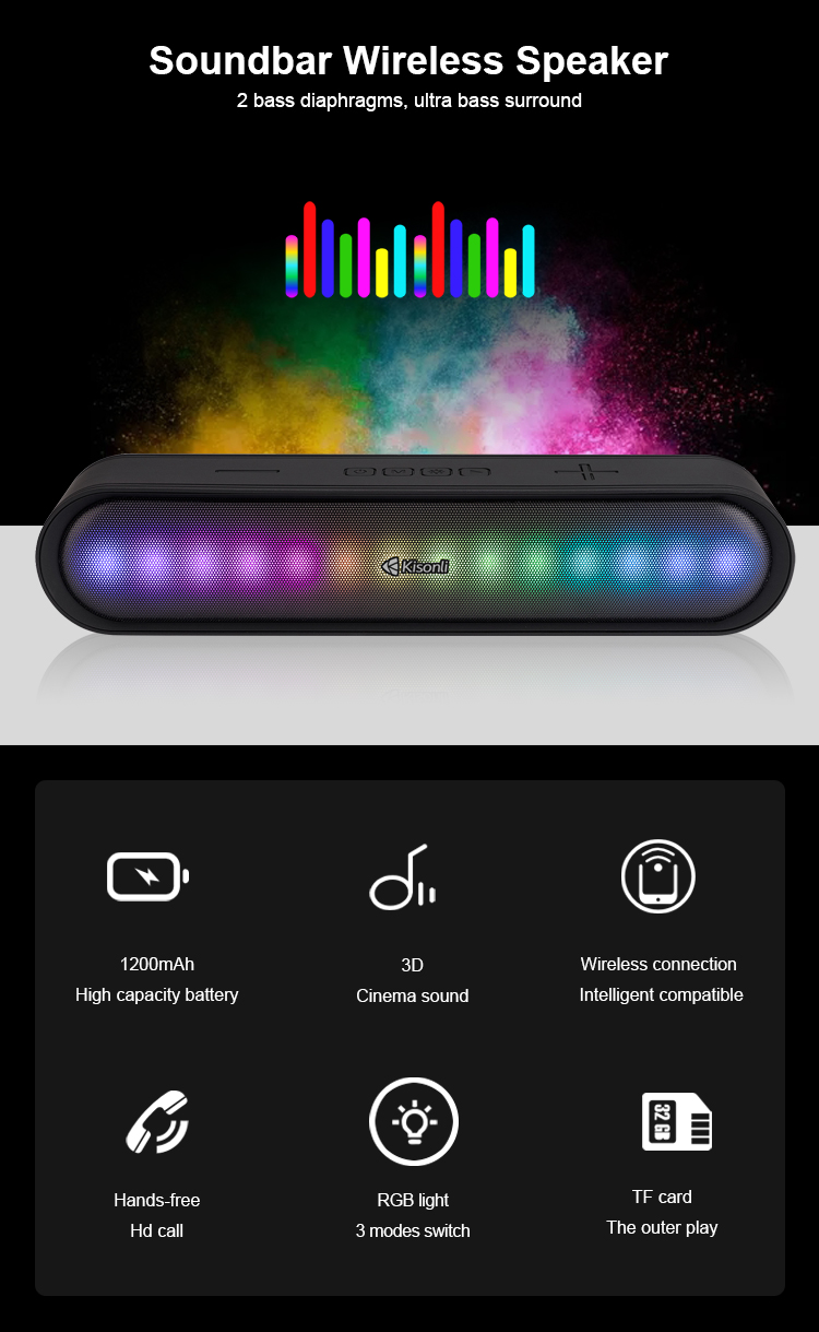 Jual KISONLI Speaker Bluetooth Soundbar Wireless LED915 Long Strip RGB ...