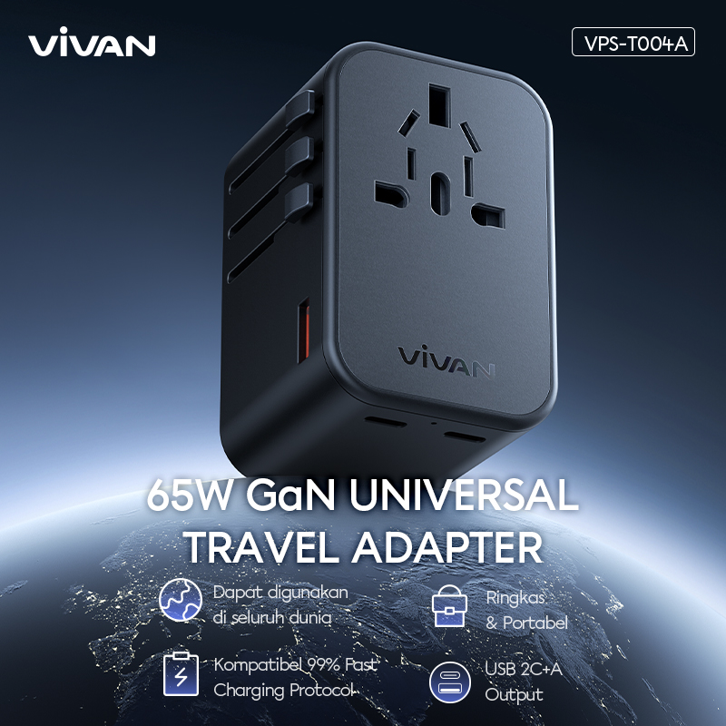 Jual Vivan Power Adapter Universal W Gan Technology Vps T A Black Usb Type C Multi Country