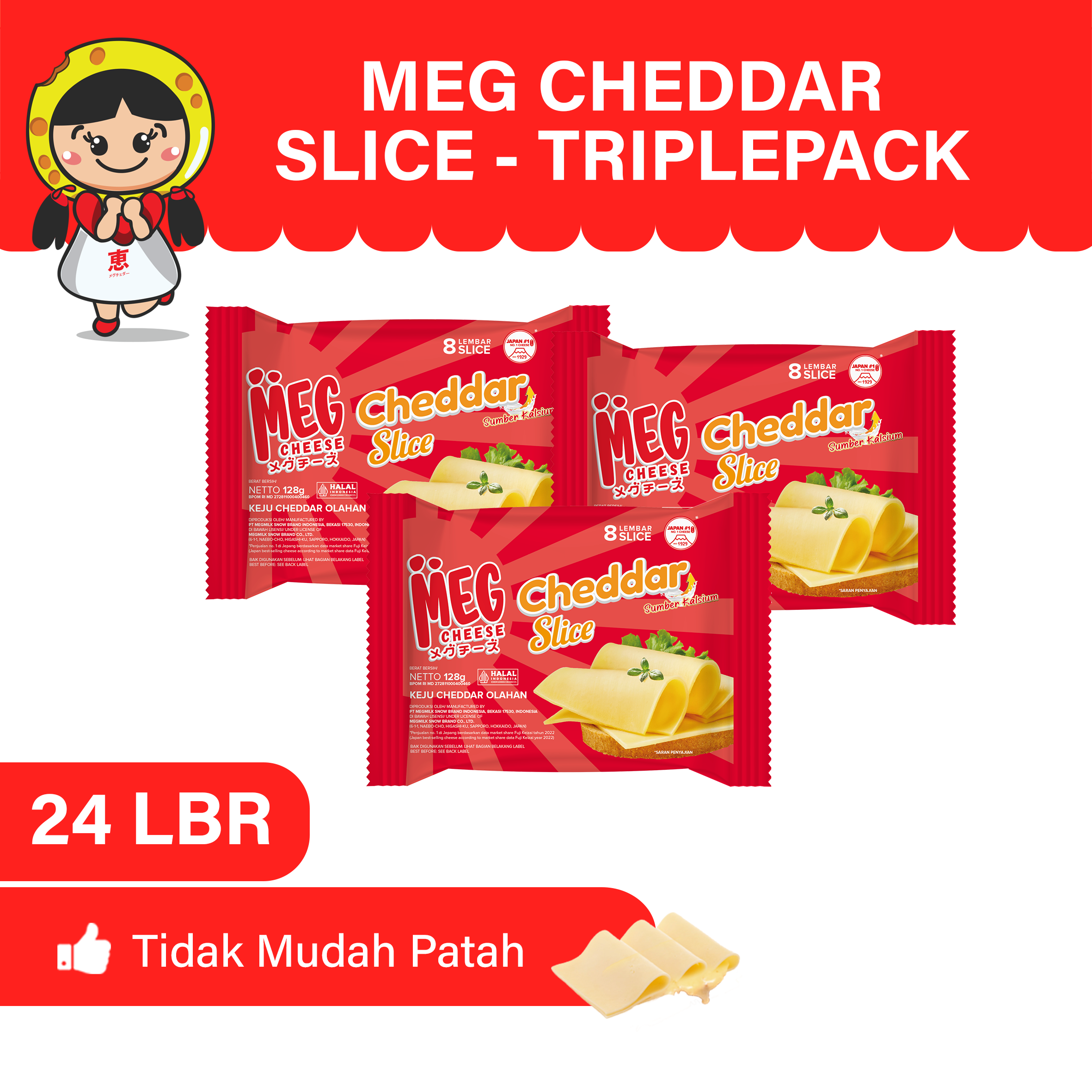 Jual MEG Cheddar Slice 8 Slices - 3pcs | Shopee Indonesia