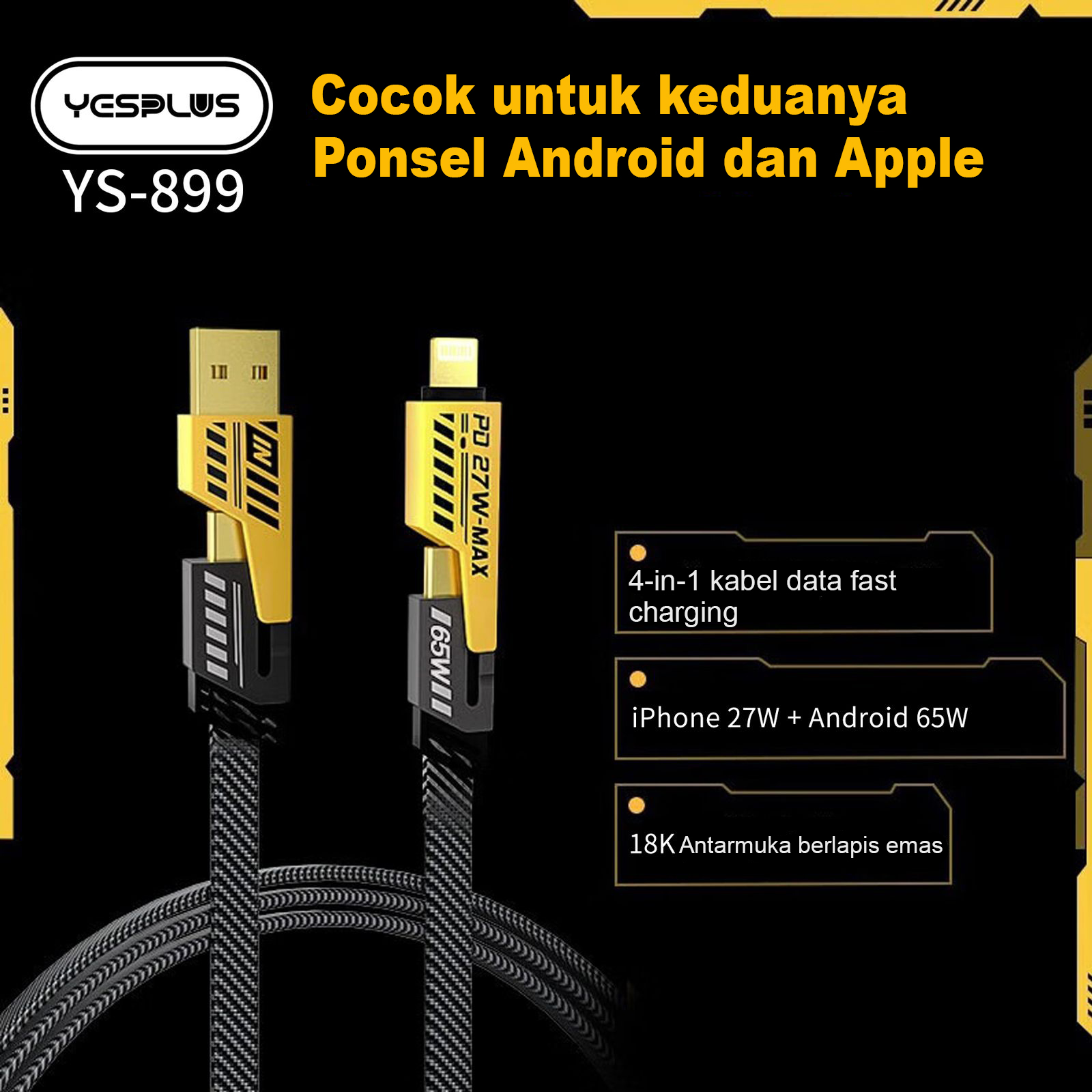 Jual Kabel data YESPLUS YS-899 4IN1 Convertible Metal Fast DataCable ...