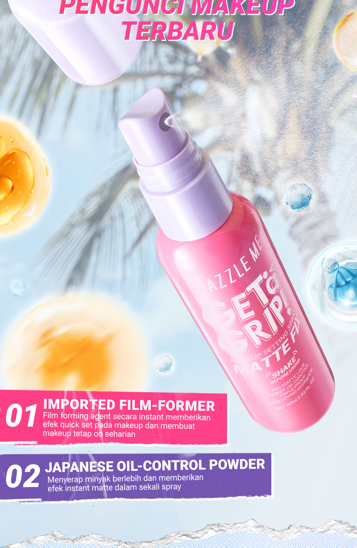 Jual [BPOM] DAZZLE ME Get a Grip! Makeup Setting Spray Matte Fix Smooth ...