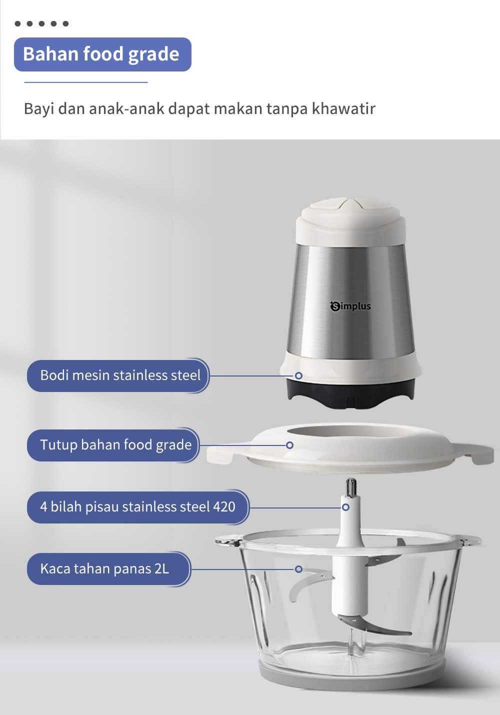 Jual Simplus Chopper Blender 2L Penggiling Daging Bumbu Cabai Serbaguna ...