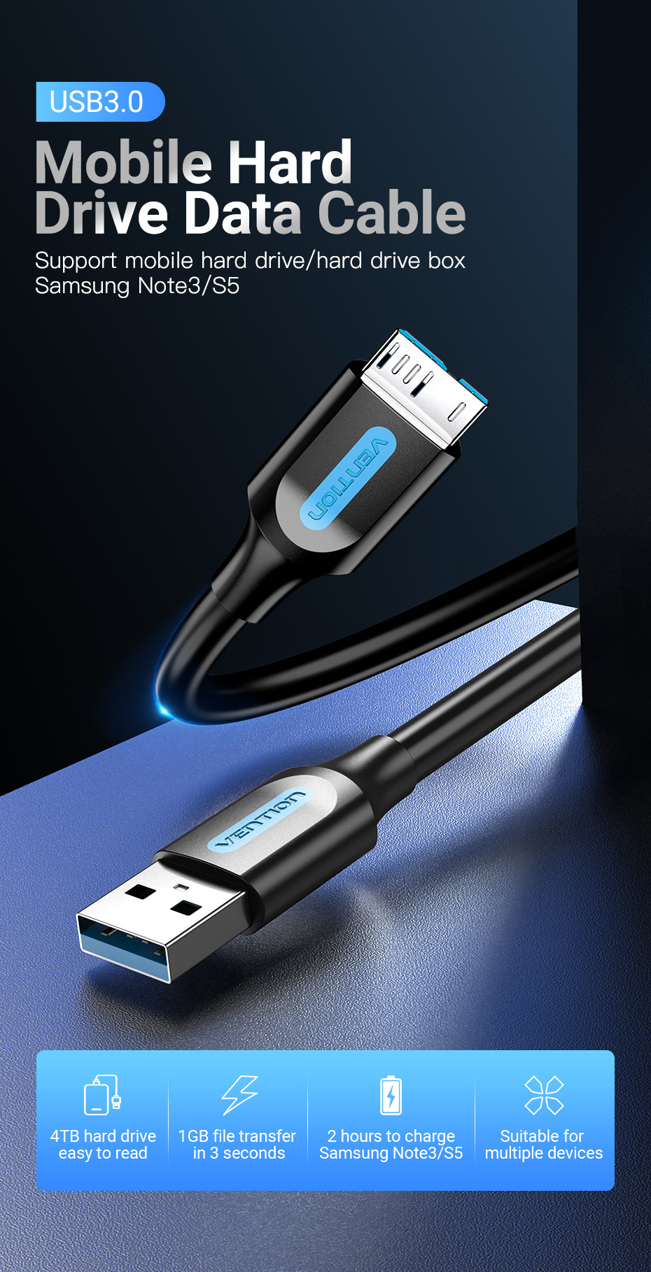 Jual Vention Kabel Data USB 3.0 AM Micro B Hardisk Micro Usb High ...