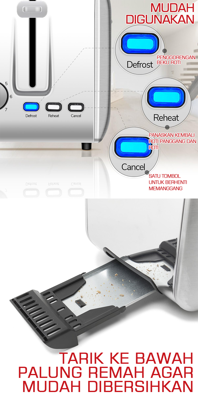 Jual Lahome Pop Up Bread Toaster Automatic 2 Sliced Toaster Electric ...