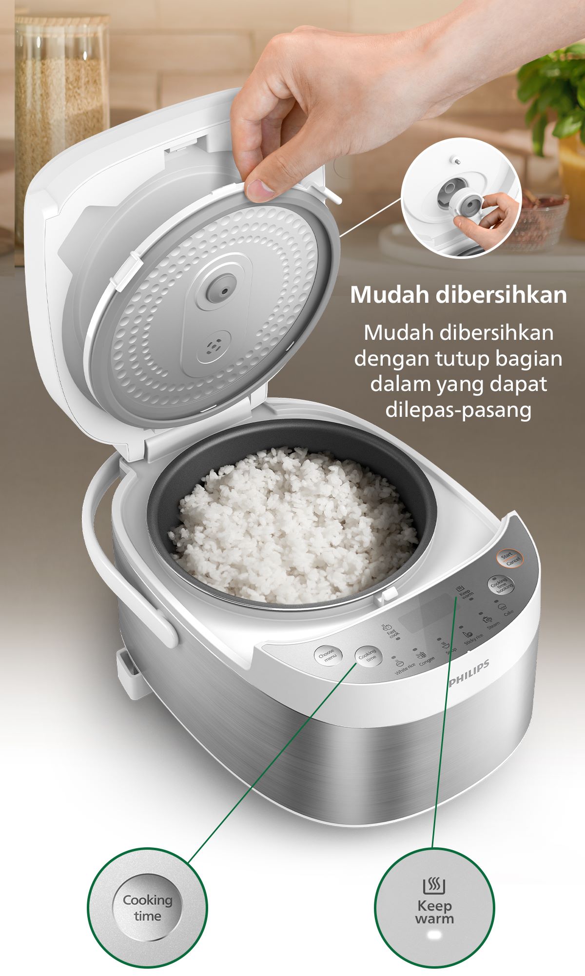 Promo Philips 0.85L Digital Mini Rice Cooker HD3170/33 - White, Inner Pot  Anti Lengket Diskon 26% di Seller Philips Official Store - Gudang Blibli
