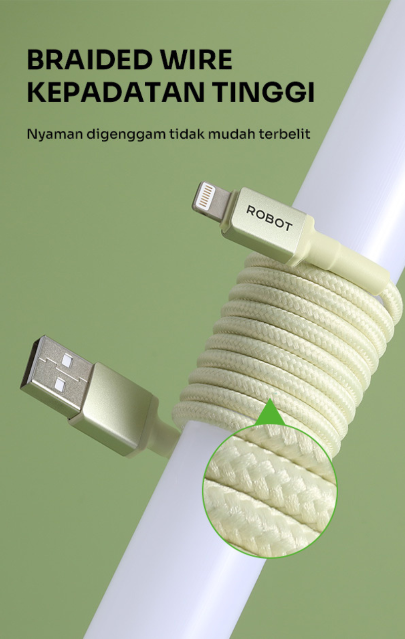 Jual ROBOT Kabel Data Fast Charging Type C Micro USB Lighting Kabel