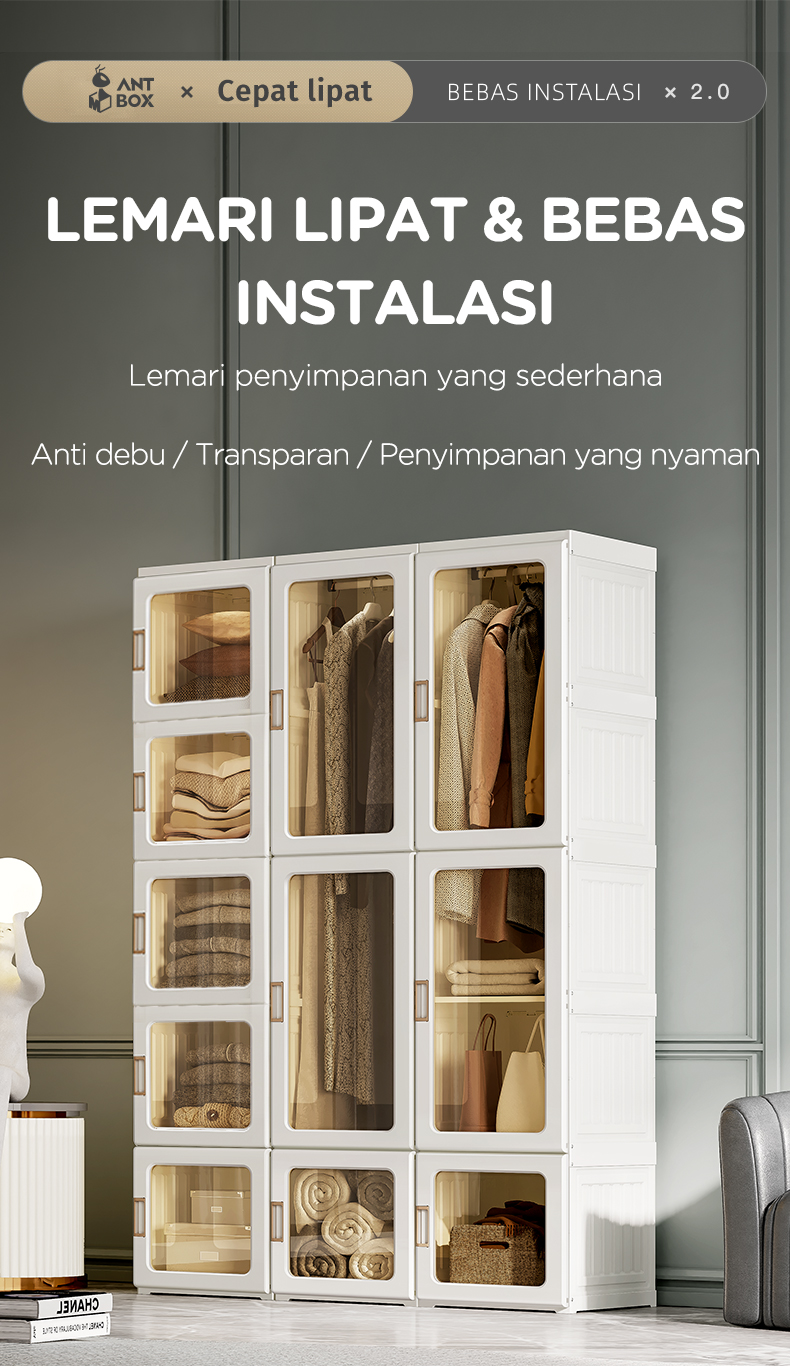 Jual ANTBOX Lemari Baju Transparan 9 Box 1 Gantungan 540L Lemari Baju ...
