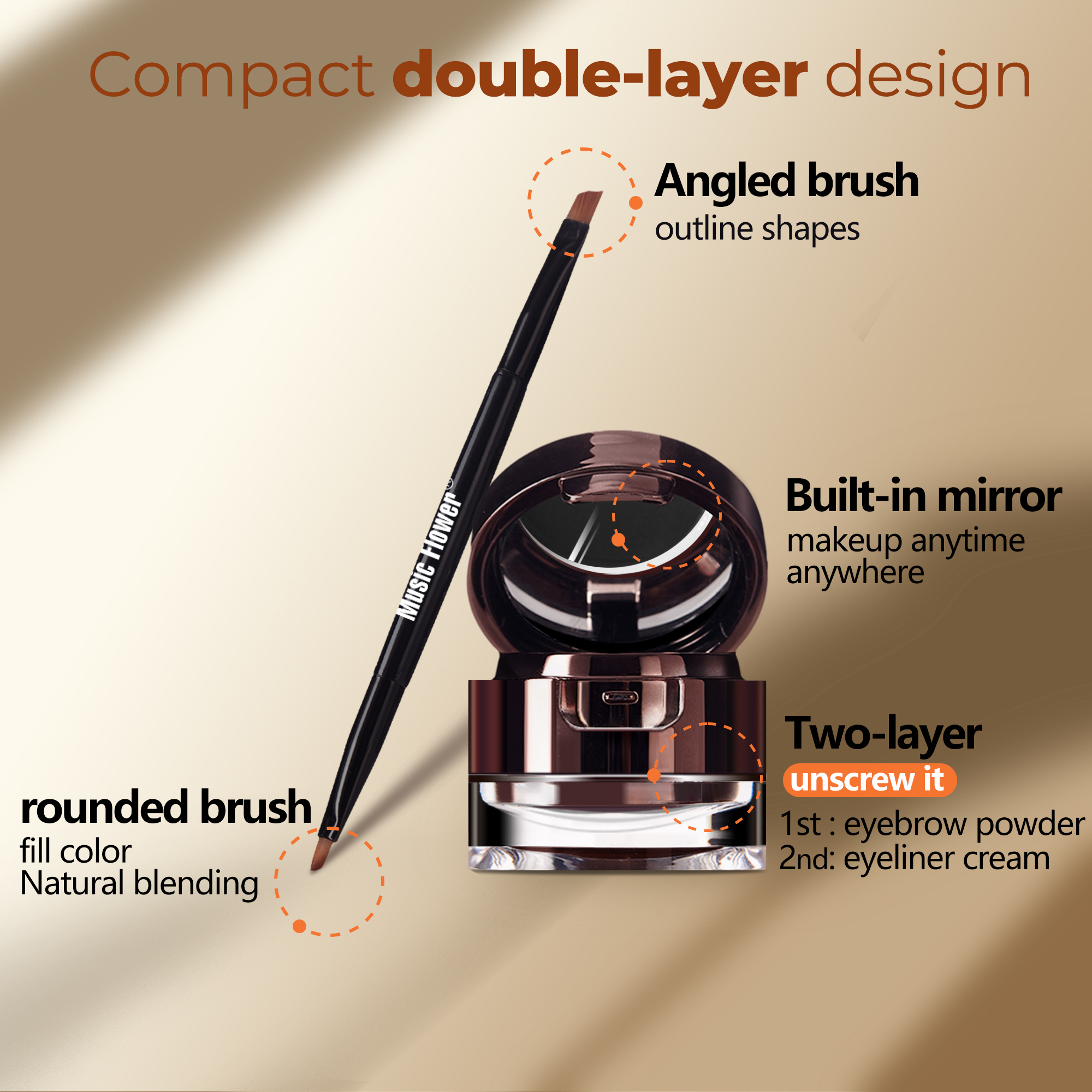 Jual MUSIC FLOWER 4-in1 Fascinated Eyebrow & Eyeliner Cream Powder 24H ...