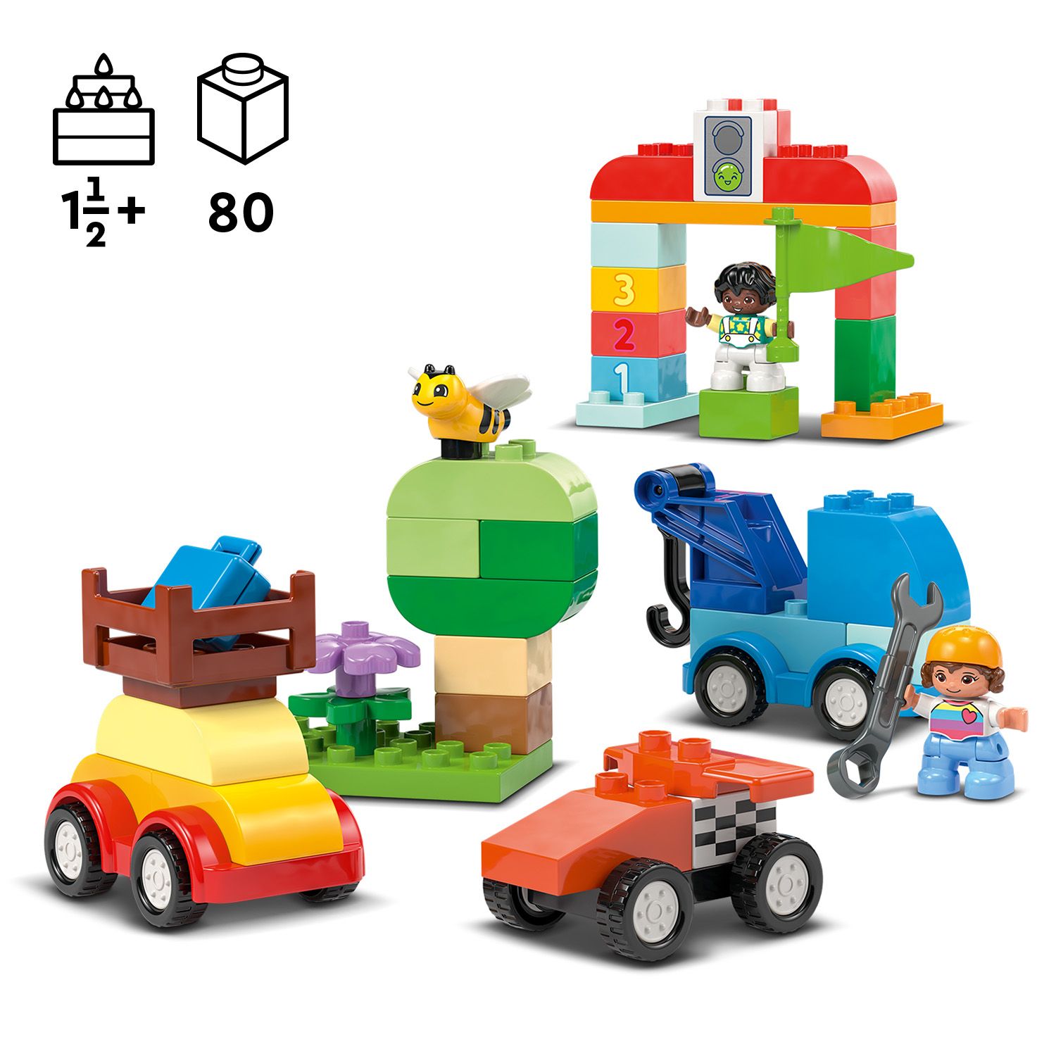 LEGO DUPLO Classic 10439 Cars and Trucks Brick Box (80 Pieces) Mainan  Susunan Balok (1,5 Tahun+)