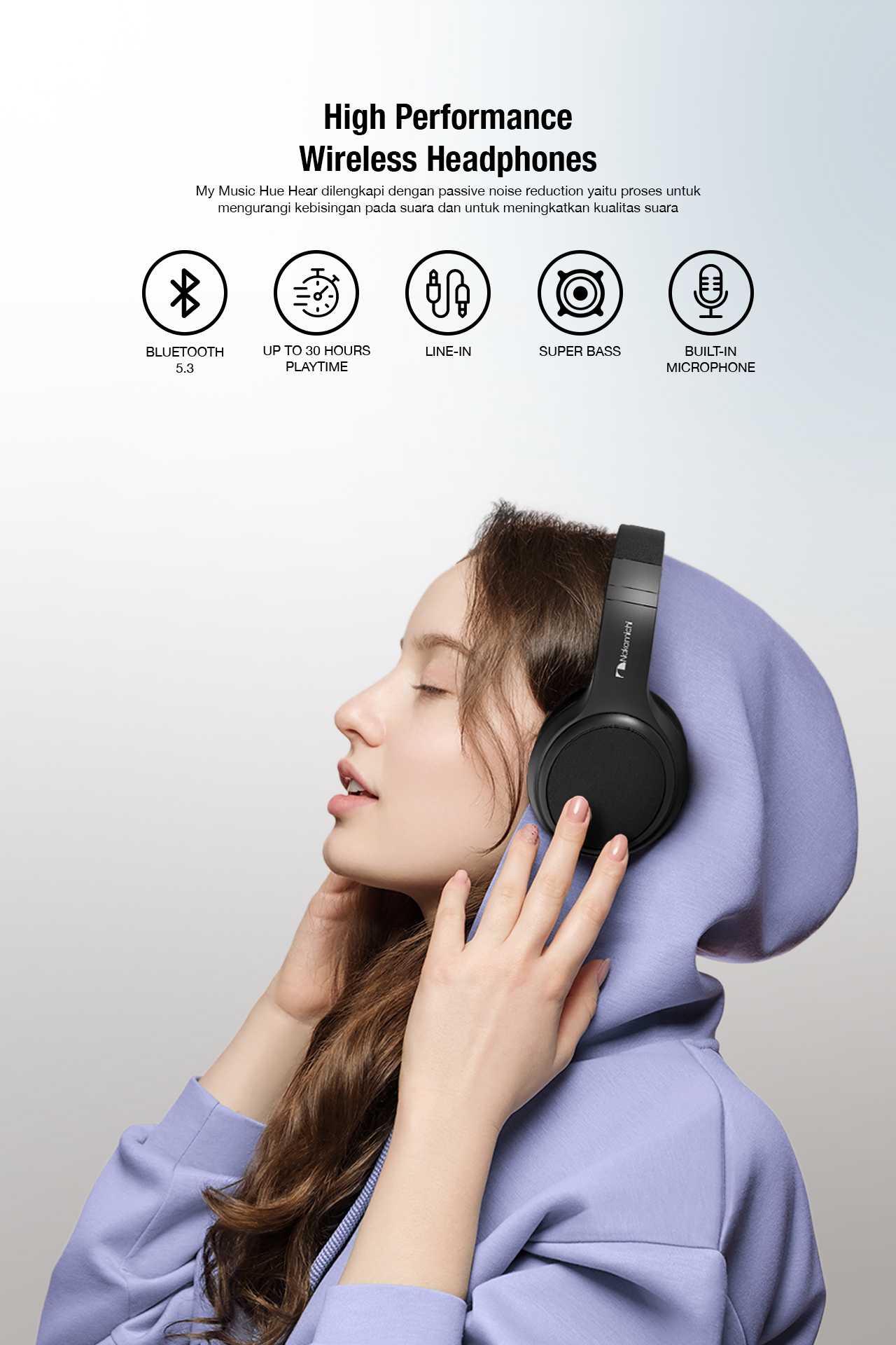 Jual Nakamichi MY MUSIC HUE HEAR Headphone Bluetooth Super Bass