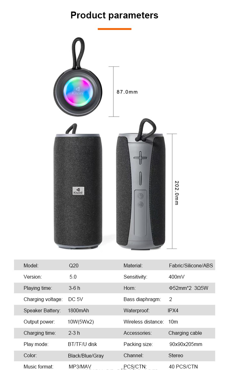 Jual KISONLI Speaker Bluetooth Q20 Waterproof IPX4 With LED Light Bass ...