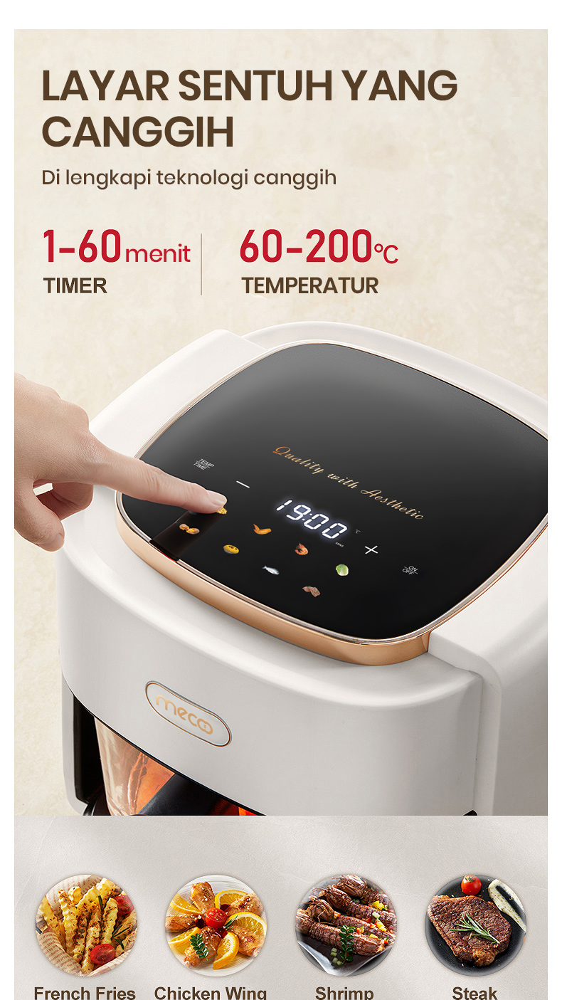 Jual Mecoo Most Aesthetic Transparan Air Fryer Digital 650 Low Watt SNI