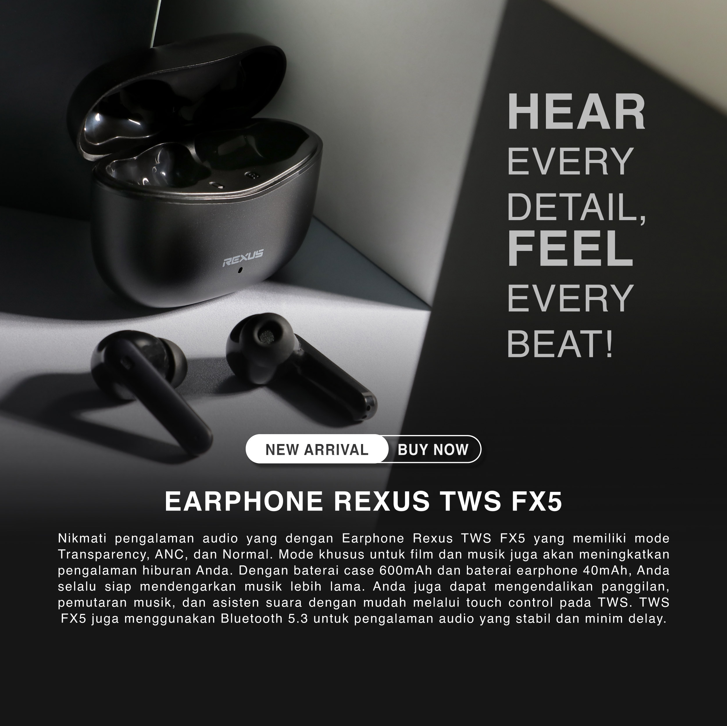 Jual Rexus Earphone Wireless Bluetooth TWS FX5 | Shopee Indonesia