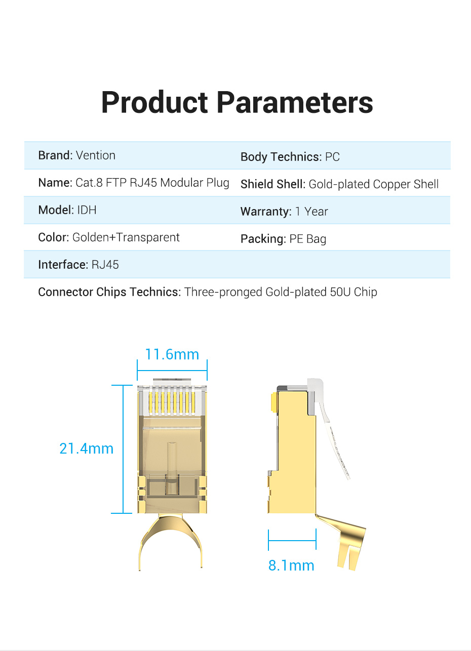 Jual Vention Connector Kepala Kabel LAN RJ45 Cat.8 Cat8 FTP RJ45 ...