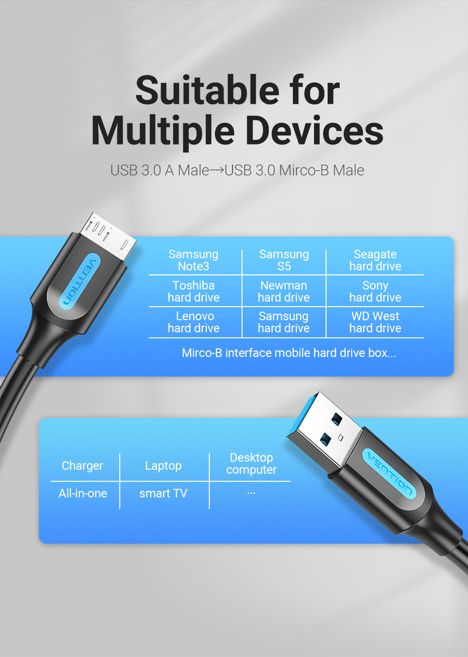 Jual Vention Kabel Data USB 3.0 AM Micro B Hardisk Micro Usb High ...