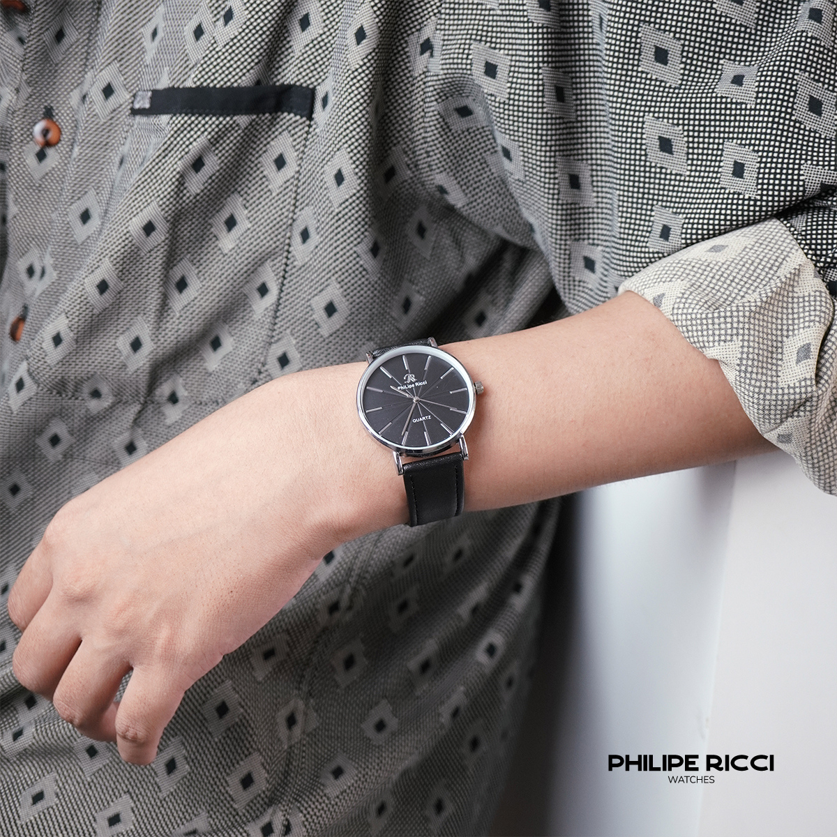 Jual PhiLipe Ricci Jam Tangan Pria Kulit Leather Hitam Tipis Simple ...