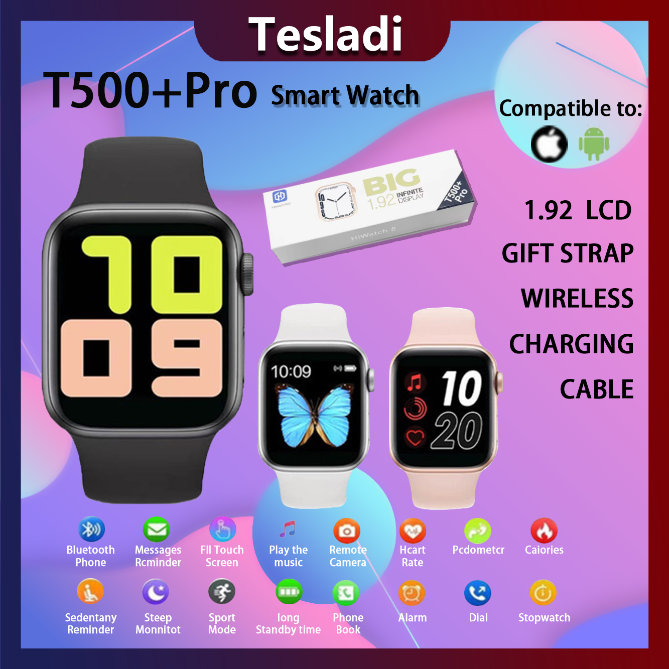 Smartwatch T500 Cara Charge Smart Watch Smartwatch T500 Fullscreen