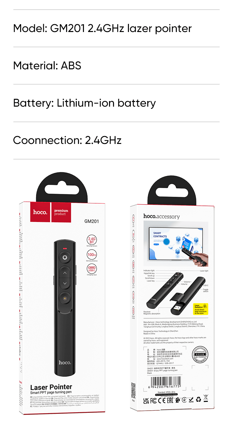 Jual Hoco Wireless Laser Pointer Presenter Rechargeable 2.4G ...