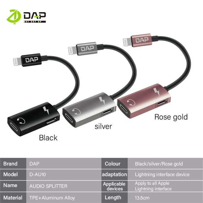 Jual DAP D-AU10 Audio Splitter Lightning to 2 Lightning Charger ...