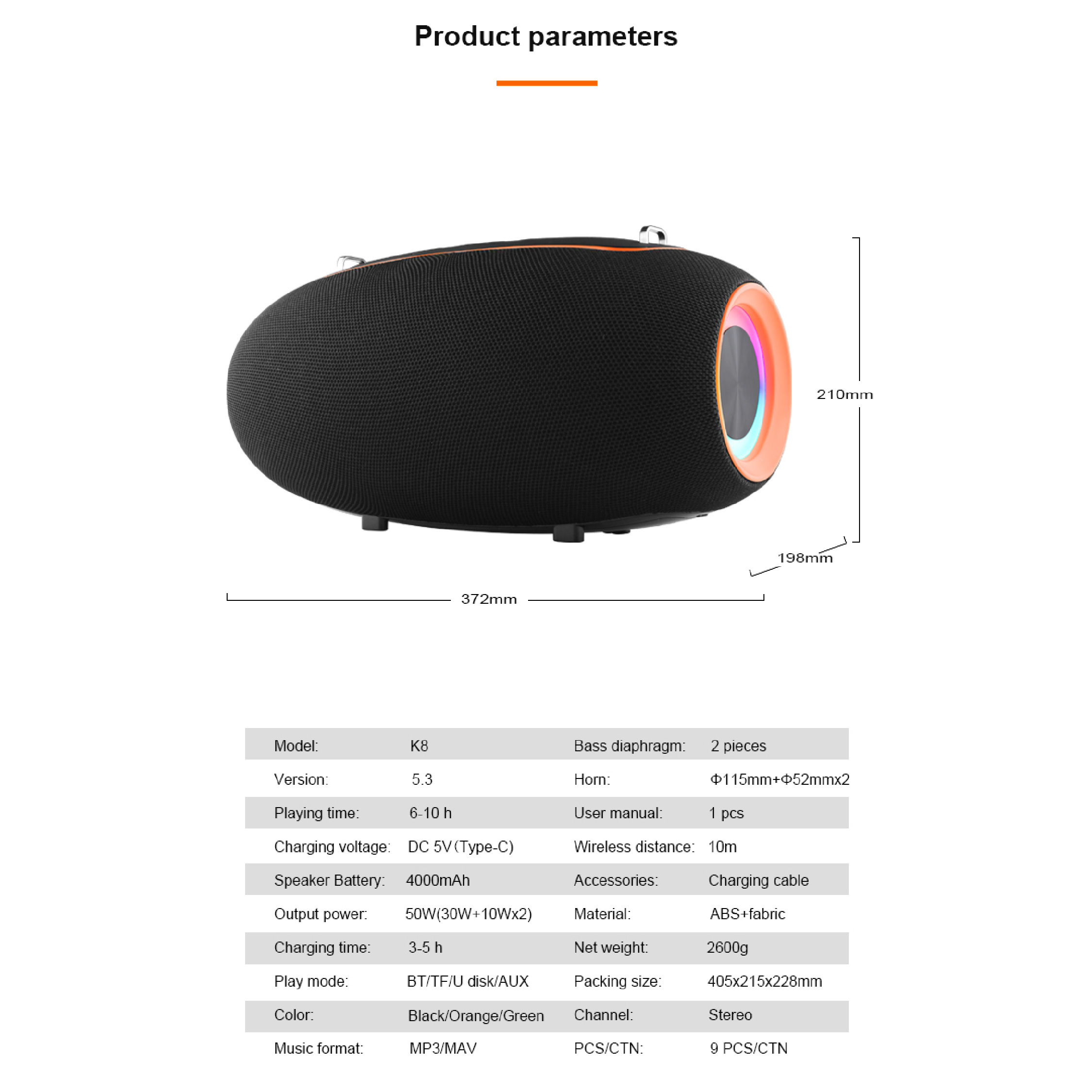 Jual KISONLI Speaker Bluetooth Outdoor K8 Ultra Strong Bass 50W RGB ...