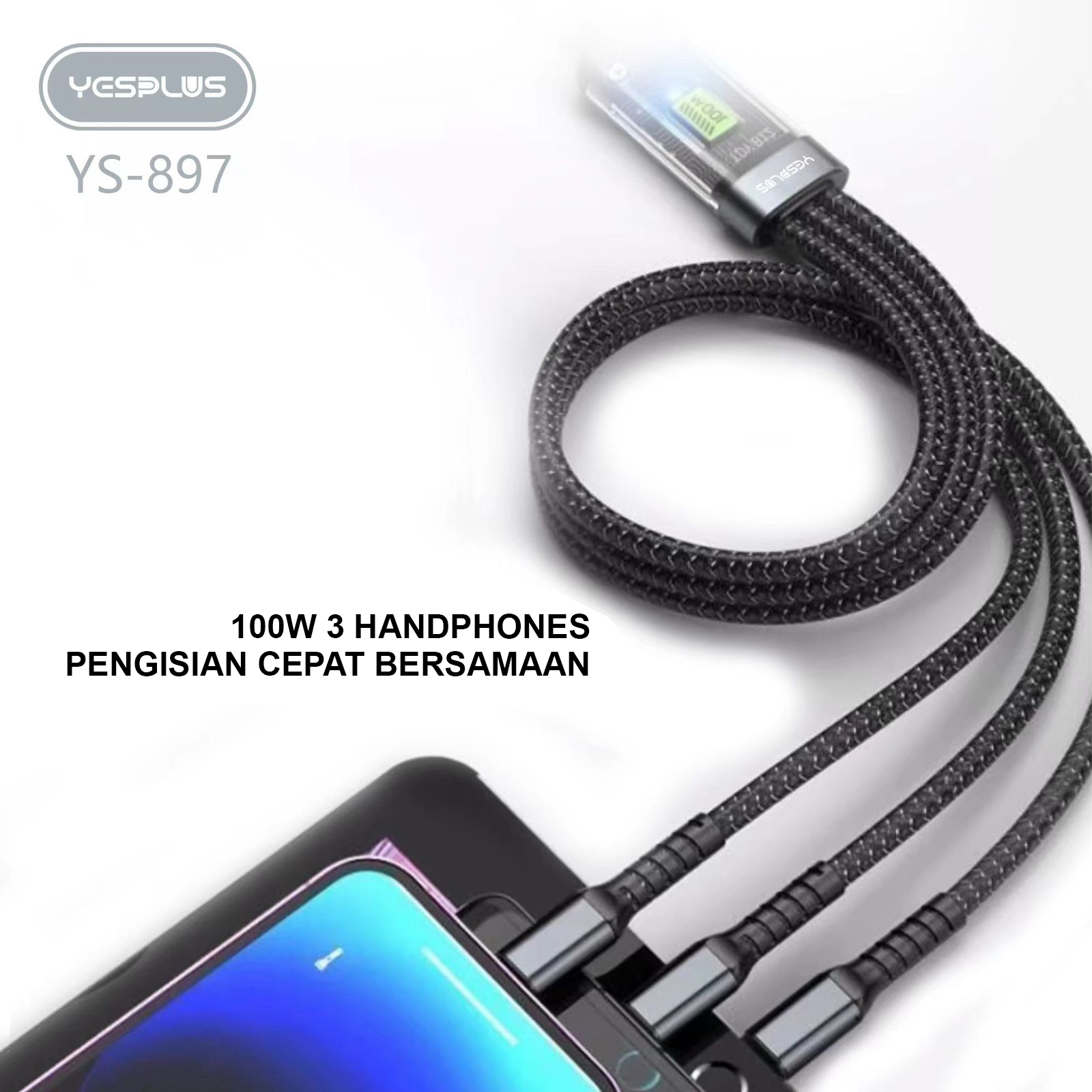 Jual Kabel Data YESPLUS YS-897 3in1 Fast Super Charging 100W USB Micro ...