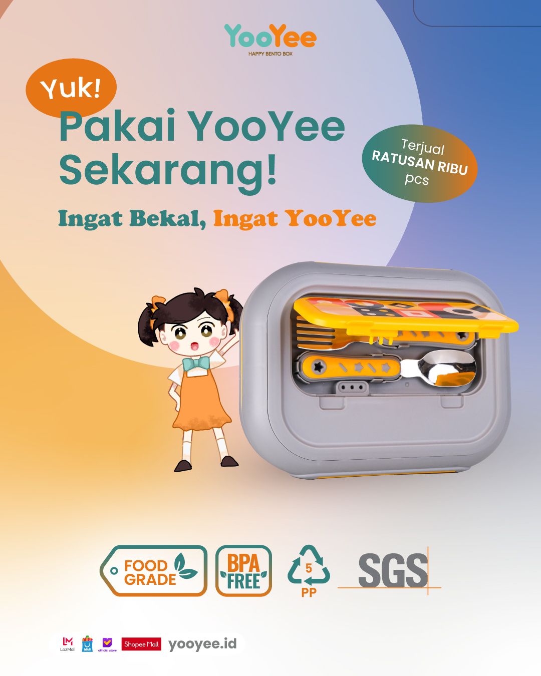Jual Yooyee 651 Kotak Makan Stainless 3 sekat FREE Tas | Shopee Indonesia